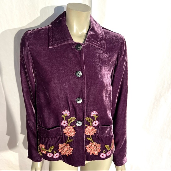 J.Jill Velvet Blazer Jacket Floral Embroidery - Picture 3 of 13